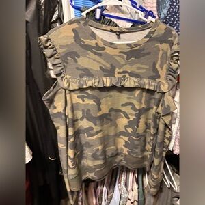 Camouflage Ruffle Trim Women's Top